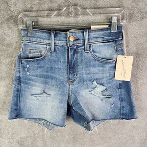 Womens Blue Denim Jean Shorts High-Rise Midi Universal Thread Distressed Size 2
